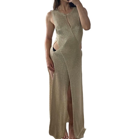 Gold Knit Swimsuit Coverup Dress - Picture 3 of 7